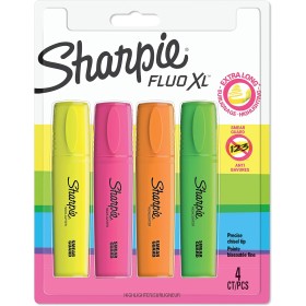 Sharpie fluo surligneurs XL pointe biseautée assortiment de couleurs fluorescentes lot de 4